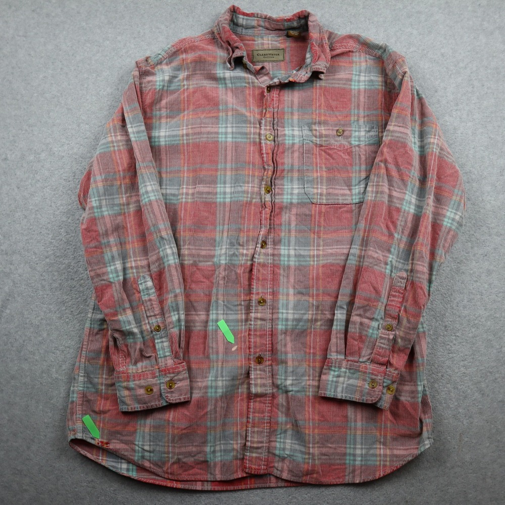 Clearwater Outfitters Shirt Mens Large Button-Down Red Plaid Long Sleeve Ribbed